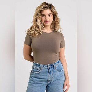 nuuds Short Sleeve Crewneck Bodysuit, Mocha